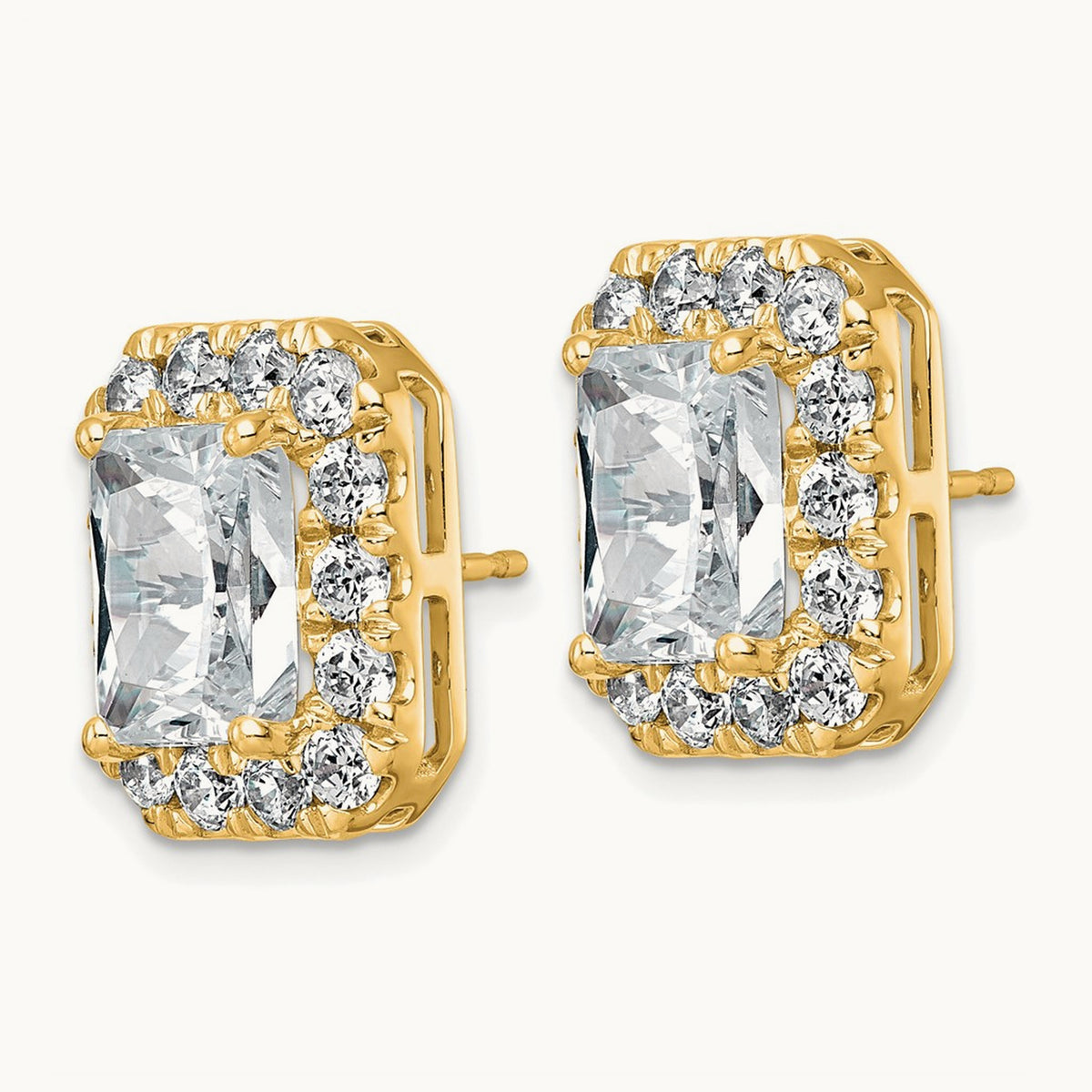 Radiant Halo Post Earrings, 0.50-8.50 ct tw Lab-Grown Diamond — 8 5/8 ct, 14K Yellow Gold
