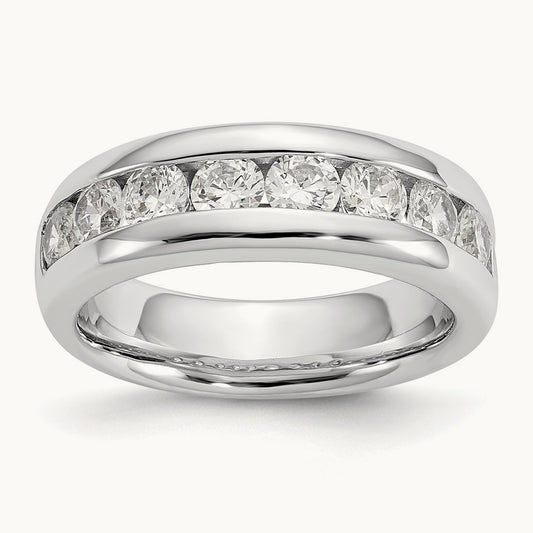 9-Stone Diamond Channel Band, 14K White Gold