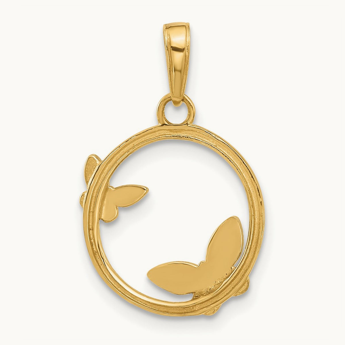 D/C Butterflies on Circle Pendant, 14K with White Rhodium