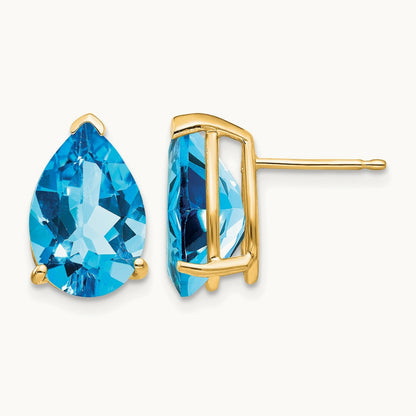 12x8mm Pear Blue Topaz Earrings, 14K