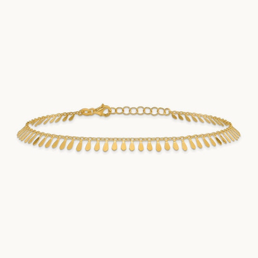 Polished Fancy 9in Plus 1 in ext. Anklet, 14K