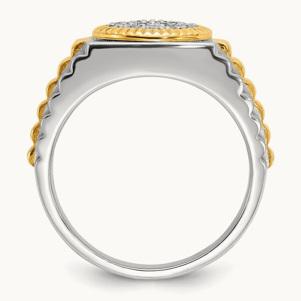 14ktt IBGoodman Men's Polish/Satin/Ribbed Diamond Round Cluster Ring