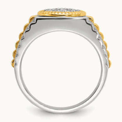 14ktt IBGoodman Men's Polish/Satin/Ribbed Diamond Round Cluster Ring
