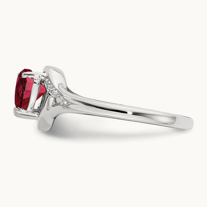 Created Ruby and Diamond Heart Ring, 14K White Gold