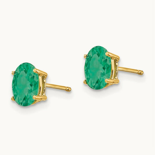 Emerald Post Earrings, 14K