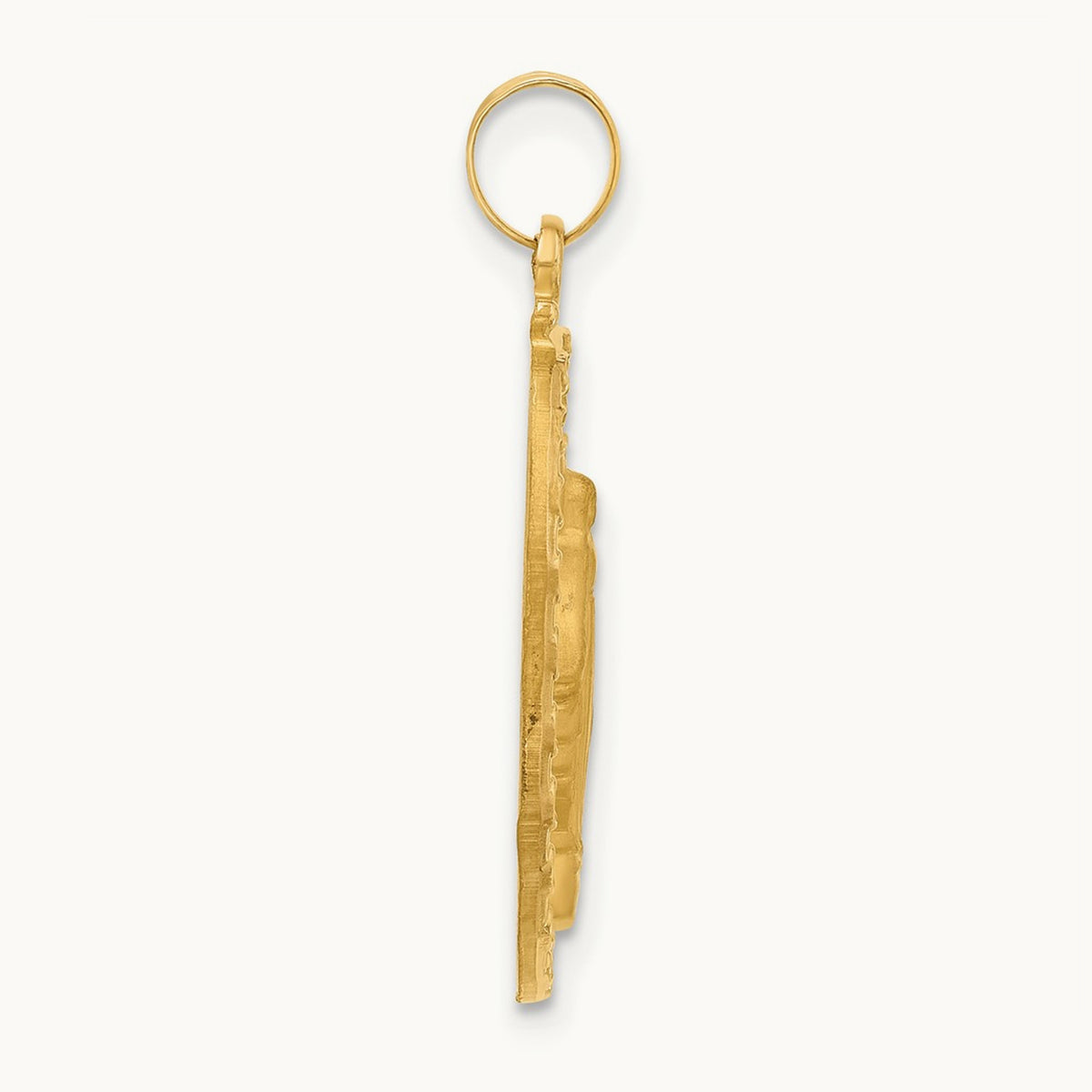 Satin and Polished Miraculous Medal Oval Solid Pendant, 14K
