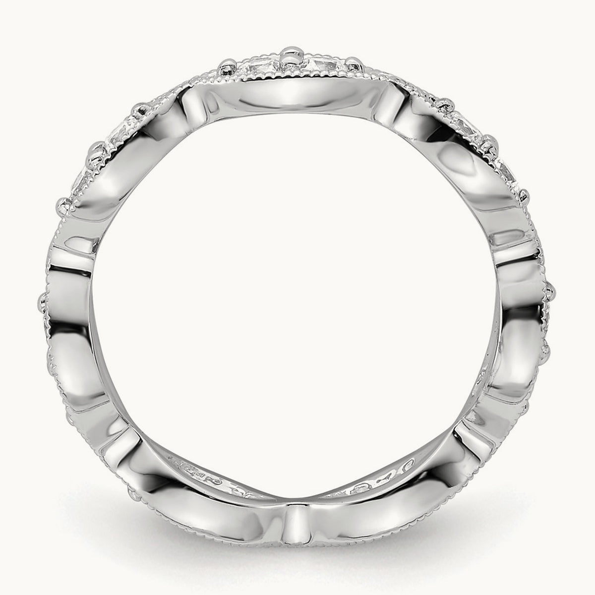 Polished Vintage Pave Diamond Eternity Band, 14K Gold — 14K White Gold