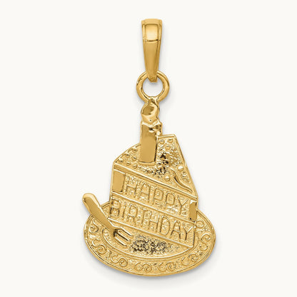 Slice of Cake with Candle HAPPY BIRTHDAY Pendant, 14K