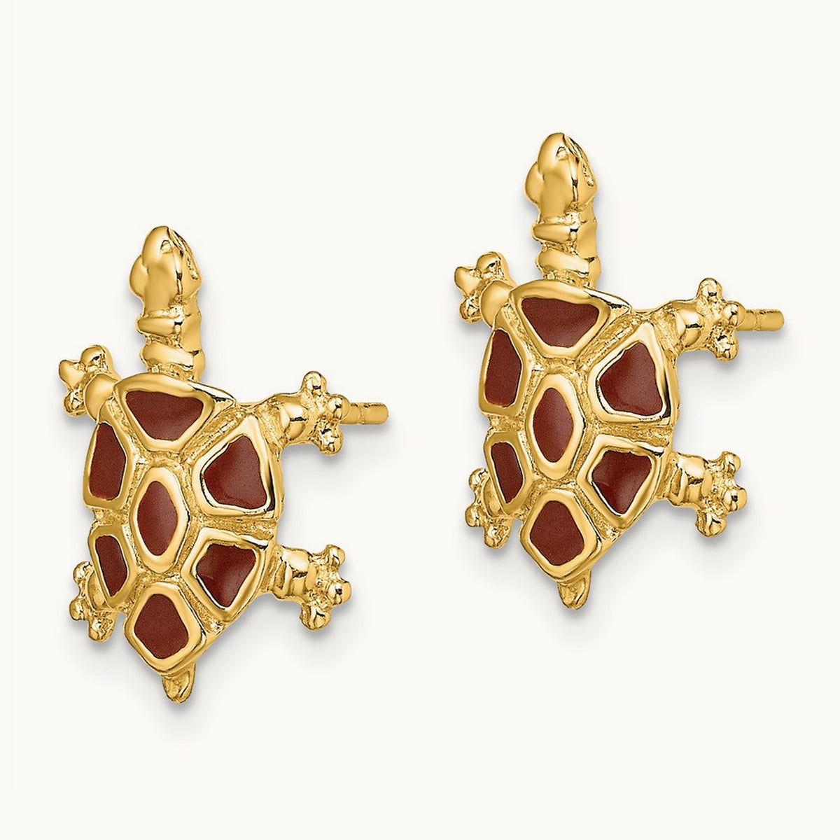 w/ Brown Enamel Tortoise Post Earrings, 14K