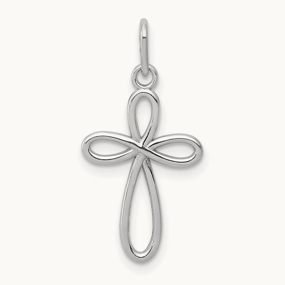 Polished Small Ribbon Cross Pendant — 14K White Gold, 23mm
