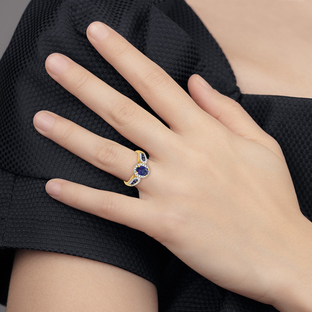 Oval Created Sapphire Ring, 0.25 ct tw Lab-Grown Diamond — 14K Yellow Gold