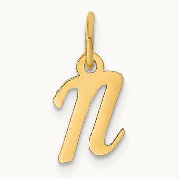 Small Script Letter N Initial Charm, 14K