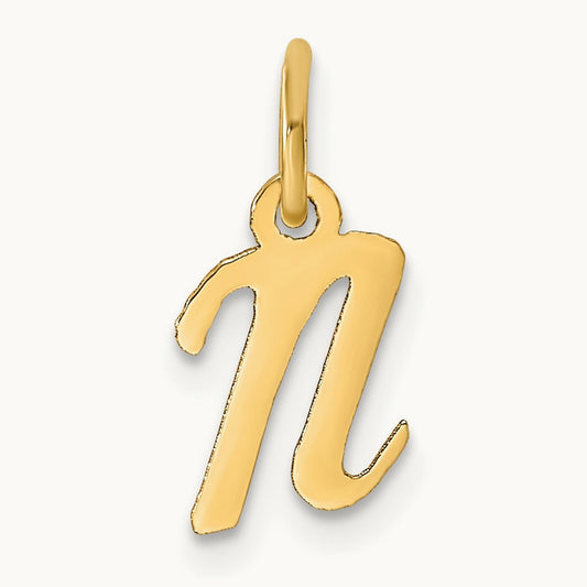 Small Script Letter N Initial Charm, 14K