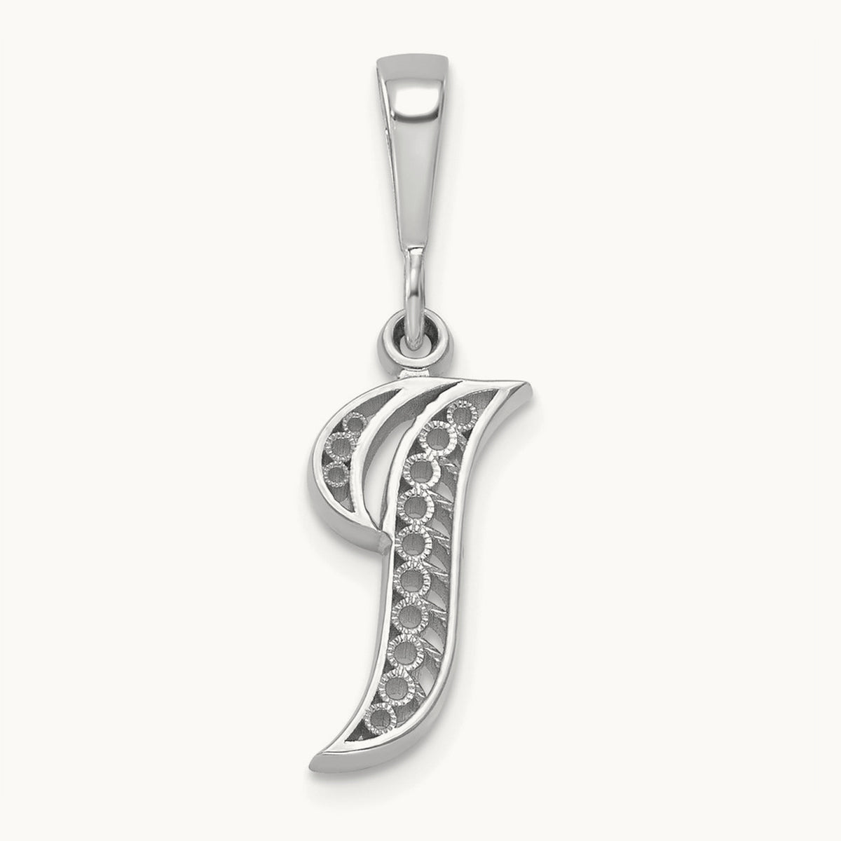 Solid Polished Script Filigree Initial Pendant — I