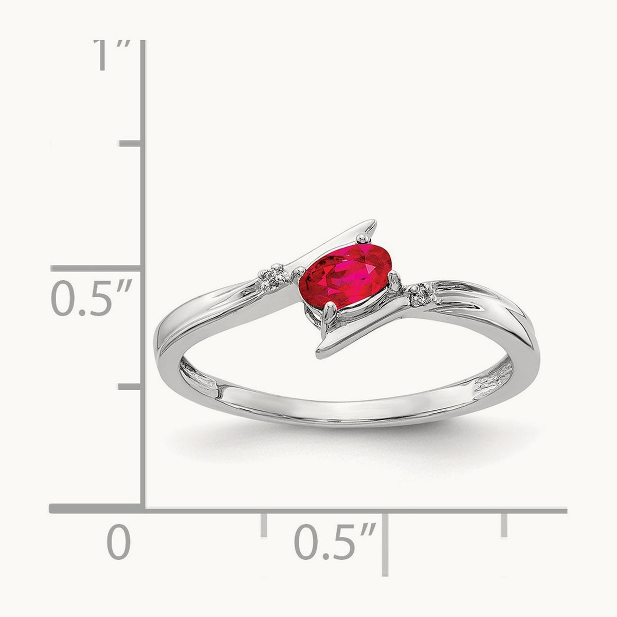 Polished Oval Diamond Ruby Bypass Ring, 14K White