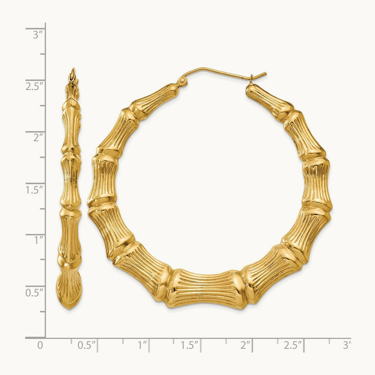 Polished Bamboo Hoop Earrings — 14K Yellow Gold, 55mm