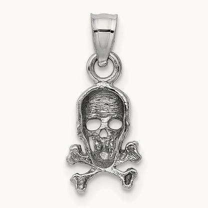 Skull and Crossbones Pendant, 14K White Gold