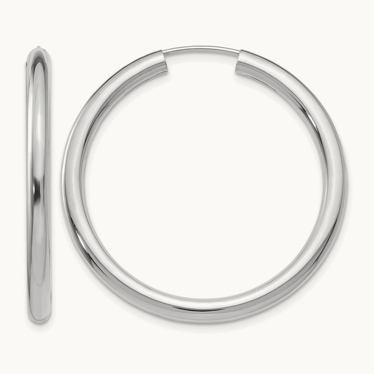 Polished Endless Tube Hoop Earrings, 3.00mm, 14K White Gold