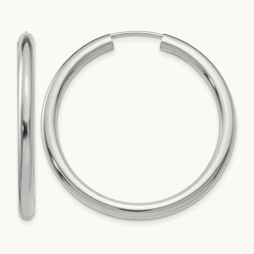 Polished Endless Tube Hoop Earrings, 3.00mm, 14K White Gold