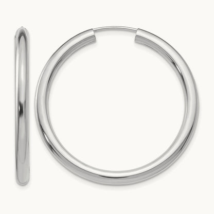 Polished Endless Tube Hoop Earrings, 3.00mm, 14K White Gold