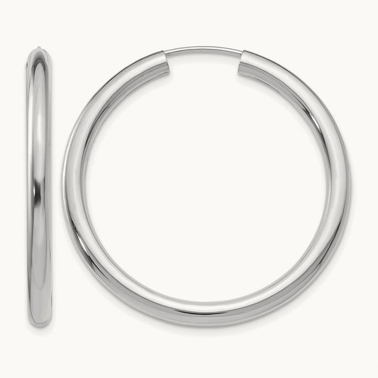 Polished Endless Tube Hoop Earrings, 3.00mm, 14K White Gold