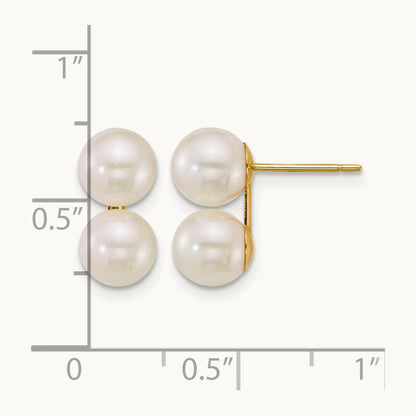6- White Rnd Akoya Saltwater Cultured Double Pearl Earrings, 7mm, 14K