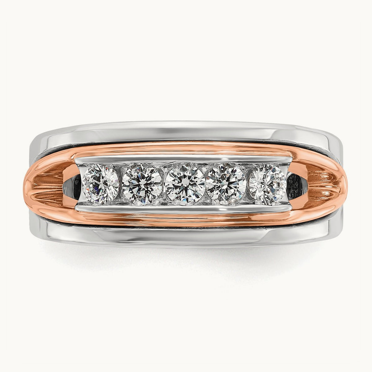 White/Rose Gold IBGoodman Men's Polished 5-Stone Diamond Ring, 14K