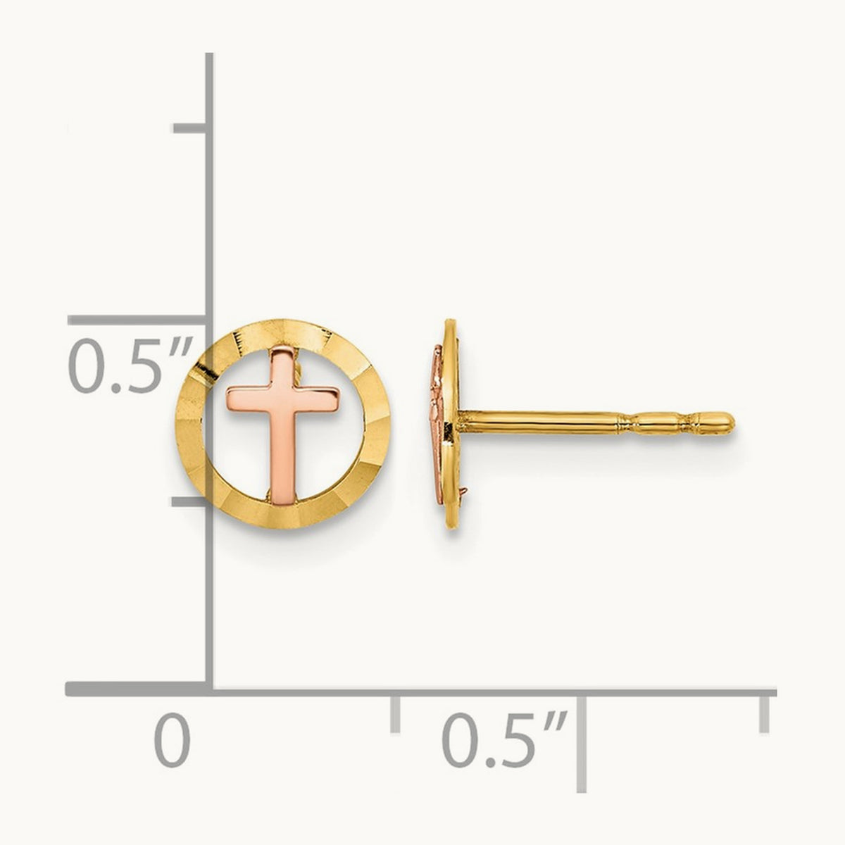 Circle with Cross Post Earrings, 14K Two-tone