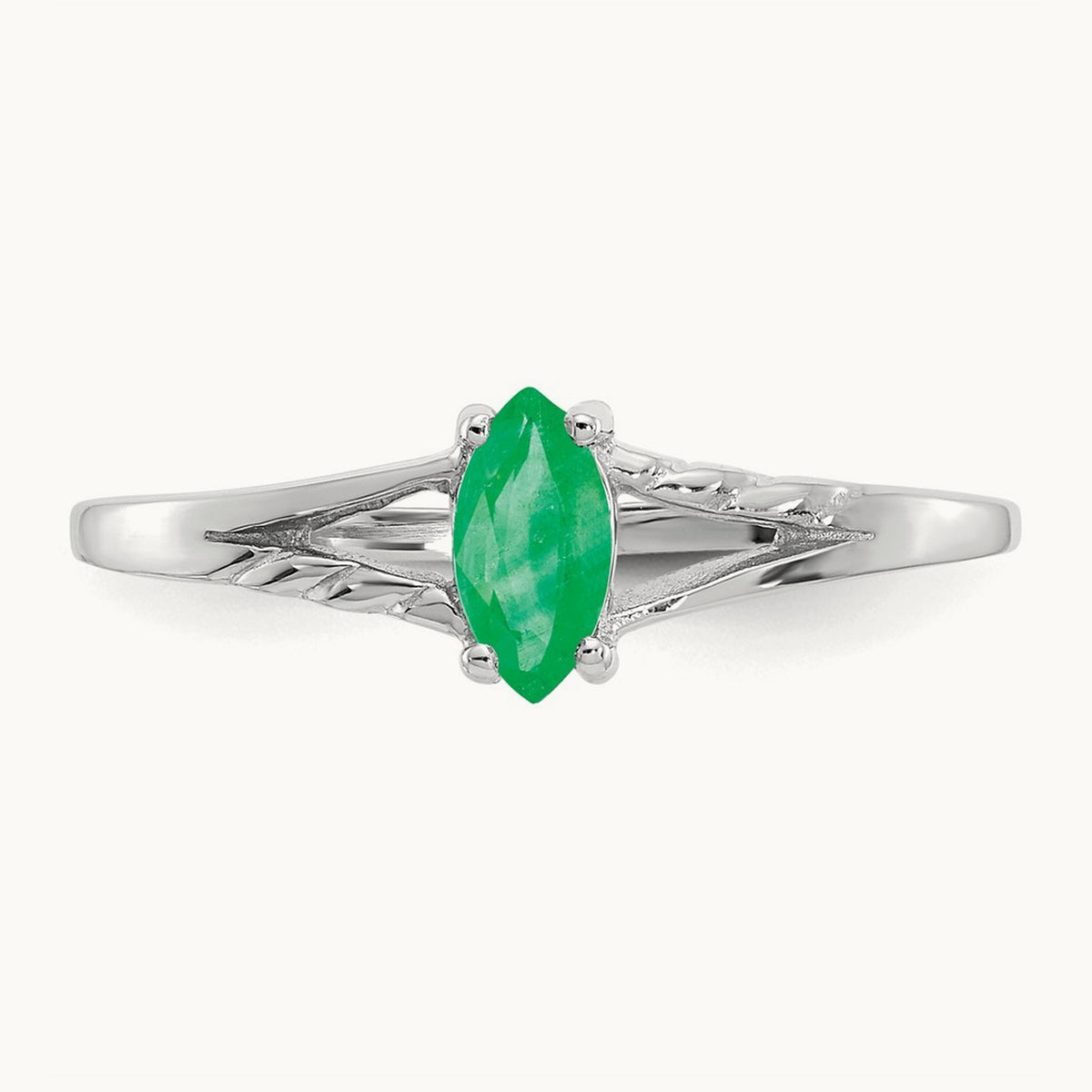 Emerald Birthstone Ring, 14K White Gold