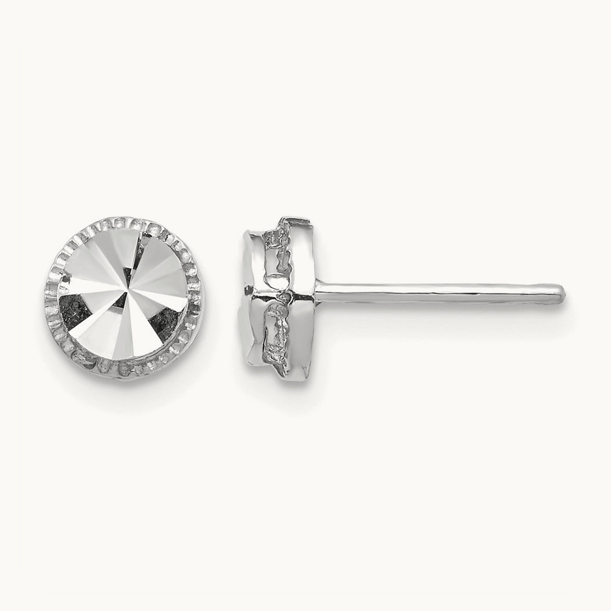 Diamond-Cut Round Post Earrings — 14K White Gold