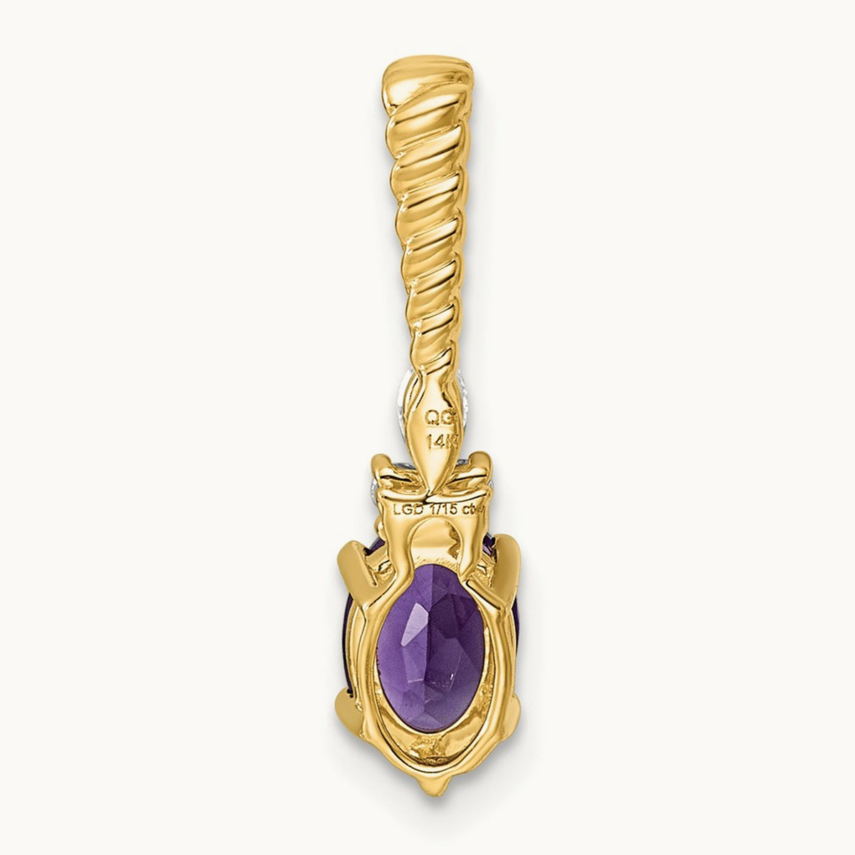 Polished Diamond and Amethyst Twisted Chain Slide — 14K Yellow Gold
