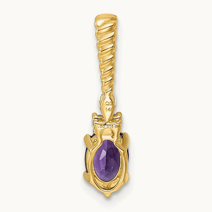Polished Diamond and Amethyst Twisted Chain Slide — 14K Yellow Gold