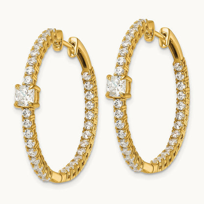 Hinged in/Out Hoop Earrings, 3.00 ct tw Lab-Grown Diamond — 14K Yellow Gold