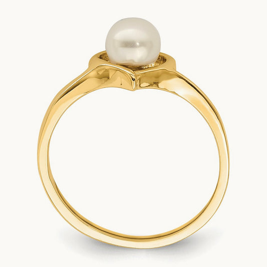 Madi K 4- White Button Freshwater Cultured Pearl Heart Ring, 5mm, 14K