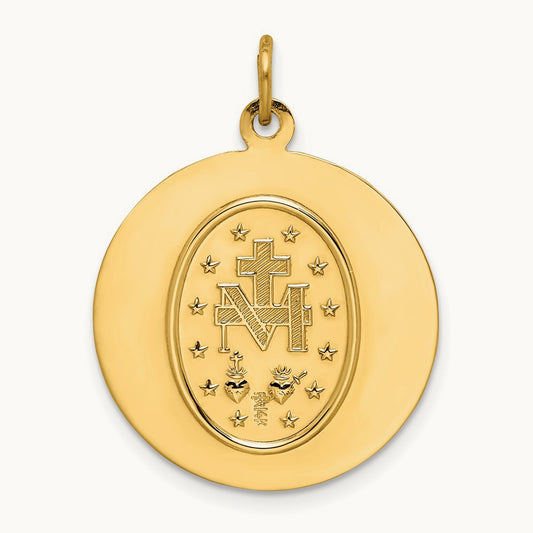 Solid Polished/Satin Medium Round Miraculous Medal, 14K