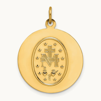 Solid Polished/Satin Medium Round Miraculous Medal, 14K