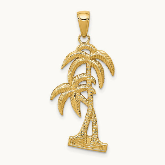 Polished / Textured Palm Trees Pendant, 14K