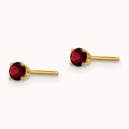 January/Garnet Post Earrings, 3mm, 14K