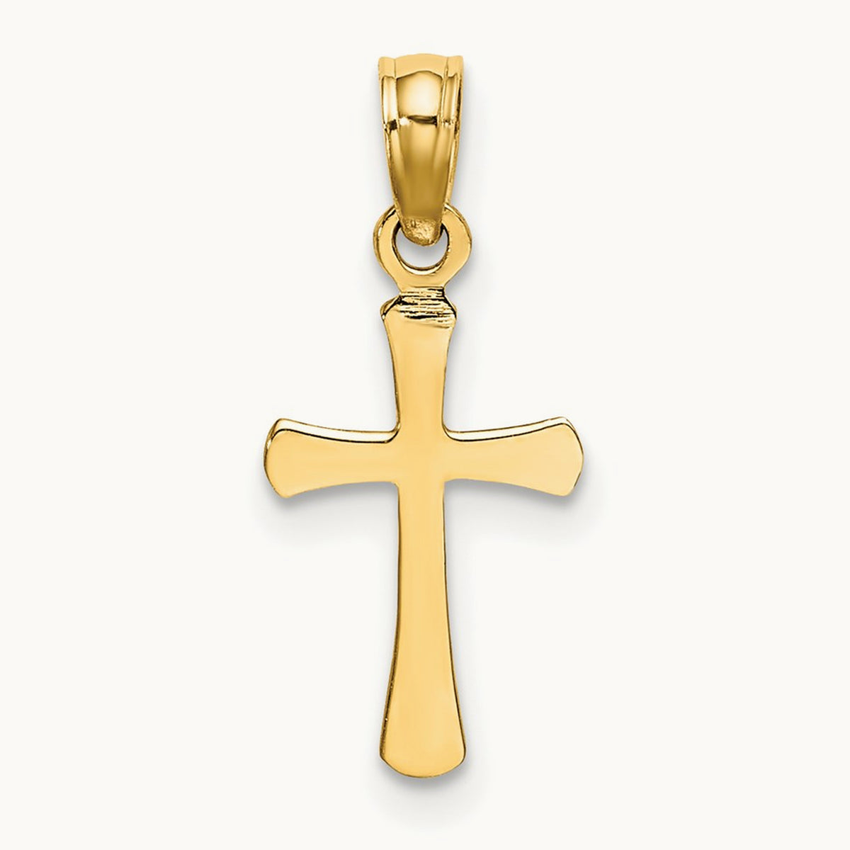 Polished Beveled Cross w/ Round Tips Charm — 14K Yellow Gold, 17.8mm