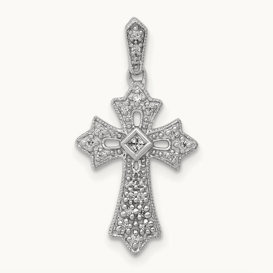 1/10ct. Diamond Fancy Cross Pendant — 14K White Gold