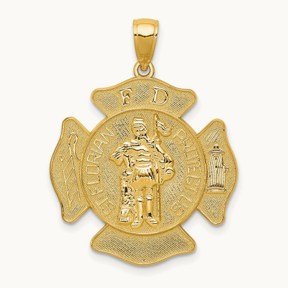 Large FD St. Florian Badge Pendant — 14K Yellow Gold