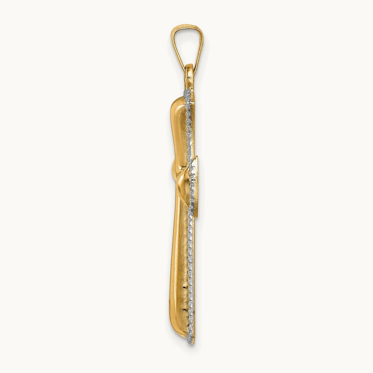 Hollow Polished Beaded Edge Cross — 14K Two-Tone Gold