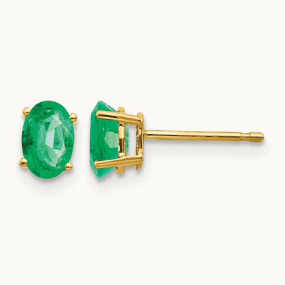 Emerald Post Earrings, 14K