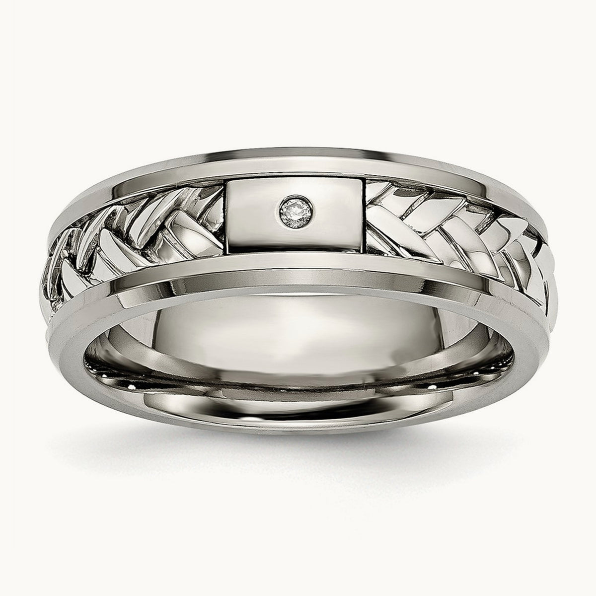 w/Sterling Silver Inlay Polished 1pt. Diamond Band, 7mm, Titanium