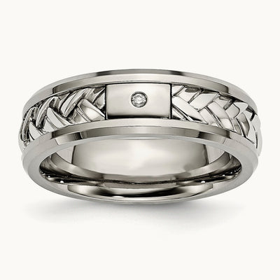 w/Sterling Silver Inlay Polished 1pt. Diamond Band, 7mm, Titanium