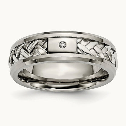 w/Sterling Silver Inlay Polished 1pt. Diamond Band, 7mm, Titanium