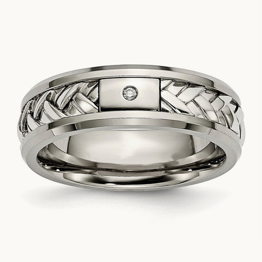 w/Sterling Silver Inlay Polished 1pt. Diamond Band, 7mm, Titanium