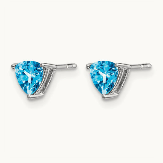 Trillion Blue Topaz Earrings, 14K White Gold
