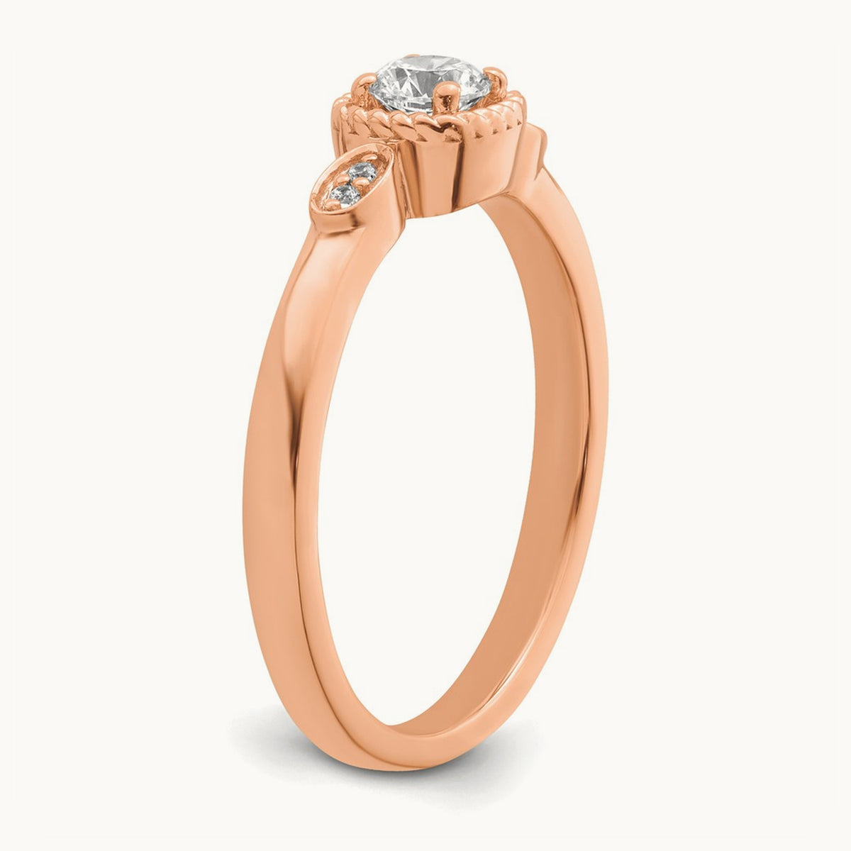 Petite Rope Edge Round Complete Diamond Ring — 14K Rose Gold, 7