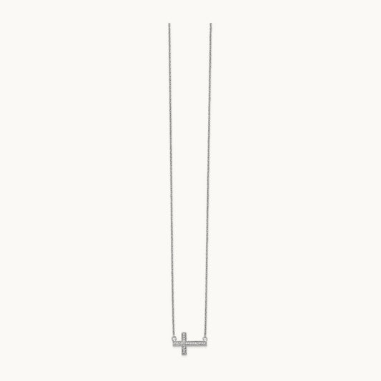Diamond Sideways Cross 18in Necklace, 14K White Gold